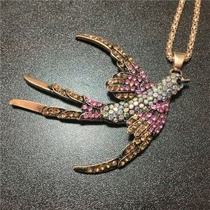 Pink&AB Swallow Rhinestone Pendant NWT-